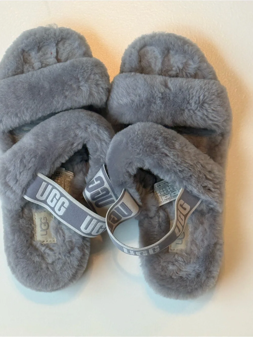 UGG Light Gray Plush Slide Slippers - Picture 3 of 5
